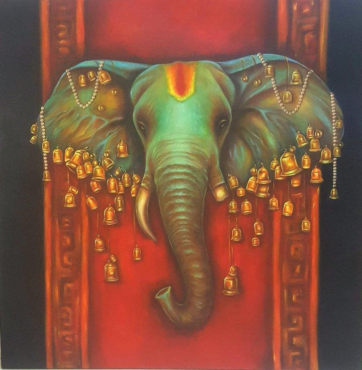 Figurative acrylic painting titled 'Lord Ganapati', 36x36 inches, by artist Sonia Kumar on canvas