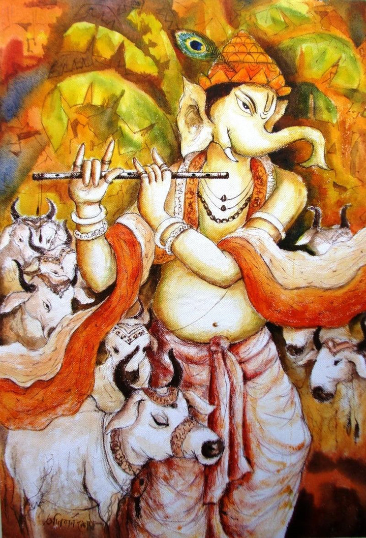 contemporary artcontent titled 'Lord Ganesha 7', 15x22 inches, by artist Anirban Seth on handmade paper