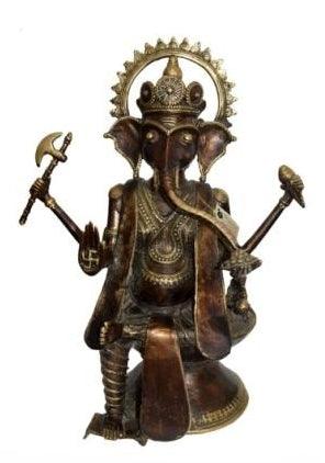 Religious sculpture titled 'Lord Ganesha', 6x9x14 inches, by artist Kushal Bhansali on Brass