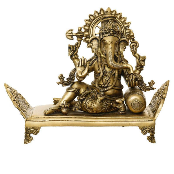 Religious handicraft titled 'Lord Ganesha In Resting Pose', 13x17x6 inches, by artist Brass Handicrafts on Brass