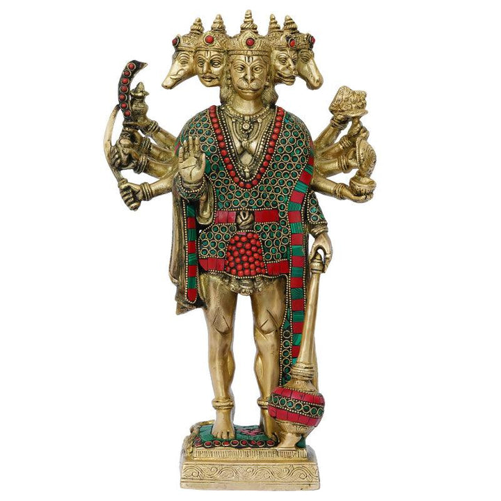 Religious handicraft titled 'Lord Panchmukhi Hanuman', 14x8x4 inches, by artist Brass Handicrafts on Brass