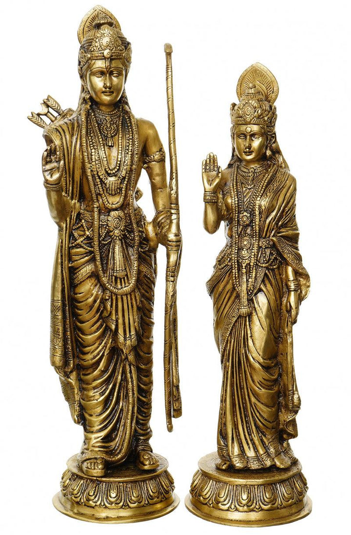 Religious handicraft titled 'Lord Ram And Goddess Sita', 18x5x4 inches, by artist Brass Handicrafts on Brass