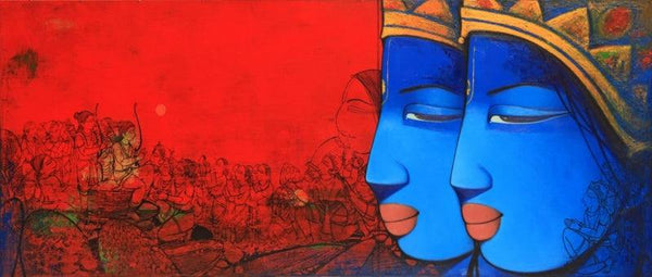 Religious acrylic painting titled 'Lord Ram And Laxman', 30x72 inches, by artist Anand Panchal on Canvas