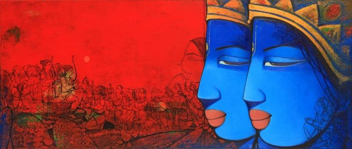 Religious acrylic painting titled 'Lord Ram And Laxman', 30x72 inches, by artist Anand Panchal on Canvas