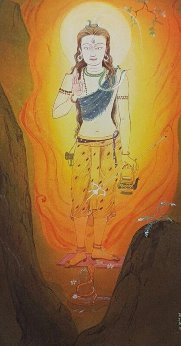 Religious watercolor painting titled 'Lord Shiva 1', 17x9 inches, by artist Rina Roy on Paper