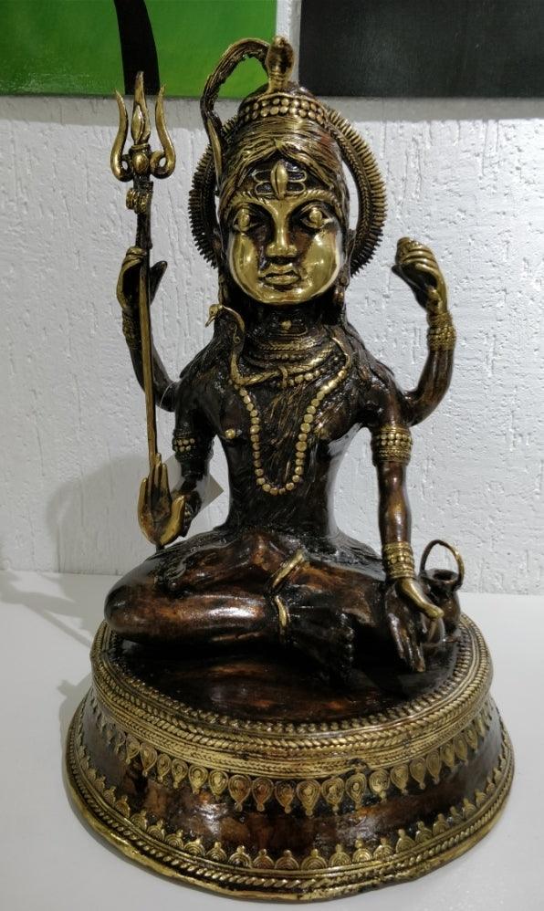Religious sculpture titled 'Lord Shiva 2', 8x8x18 inches, by artist Kushal Bhansali on Brass