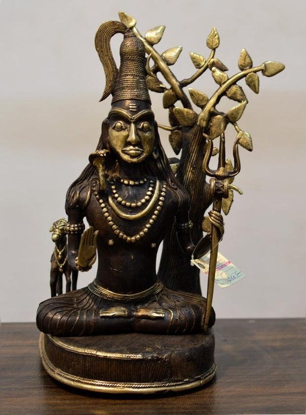 Religious sculpture titled 'Lord Shiva', 15x7x8 inches, by artist Kushal Bhansali on Brass
