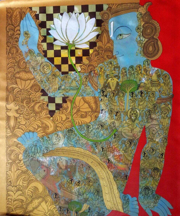 Religious acrylic painting titled 'Lord Vishu', 48x60 inches, by artist Ramesh Gorjala on Canvas