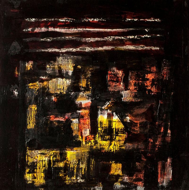 Abstract mixed media painting titled 'Lost Horizon', 28x28 inches, by artist Arvind Hate on Mixedmedia