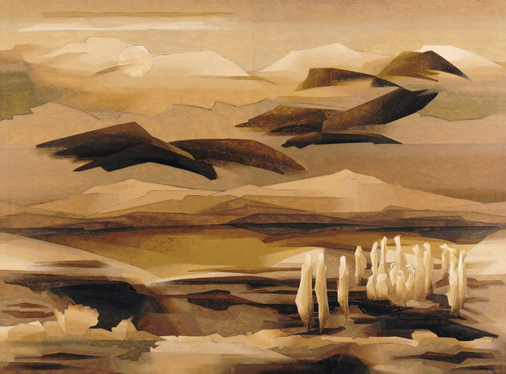 Landscape serigraphs painting titled 'The Lost Tribe', 30x44 inch, by artist Jehangir Sabavala on Paper