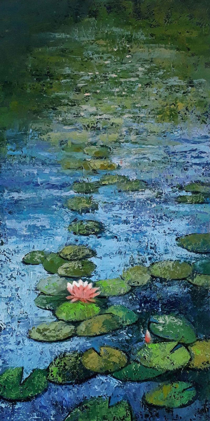 Nature acrylic painting titled 'Lotus 1', 36x18 inches, by artist Sandeep Ghule on Canvas