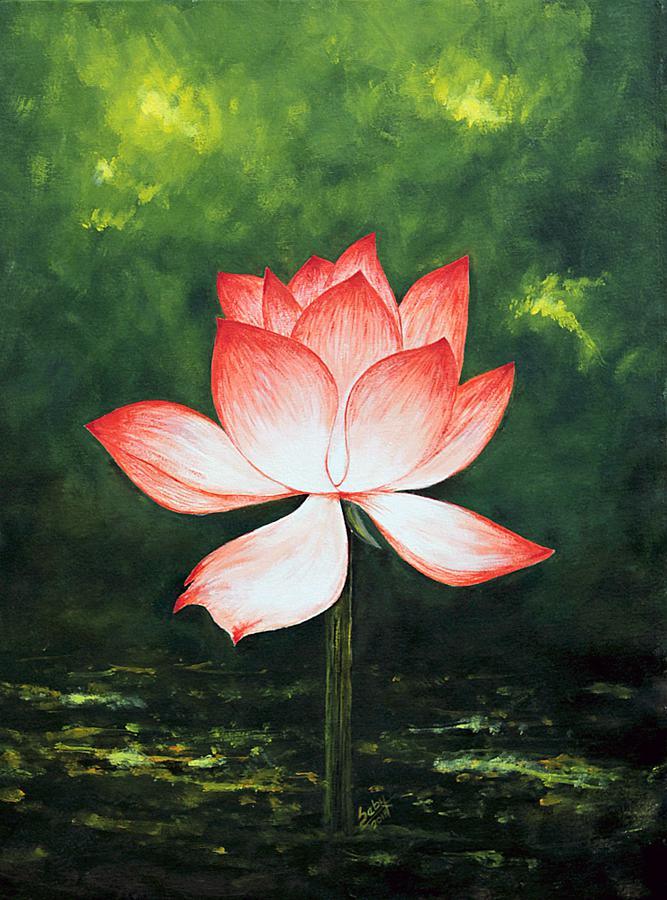 Still-life acrylic painting titled 'Lotus', 30x18 inches, by artist Seby Augustine on Canvas