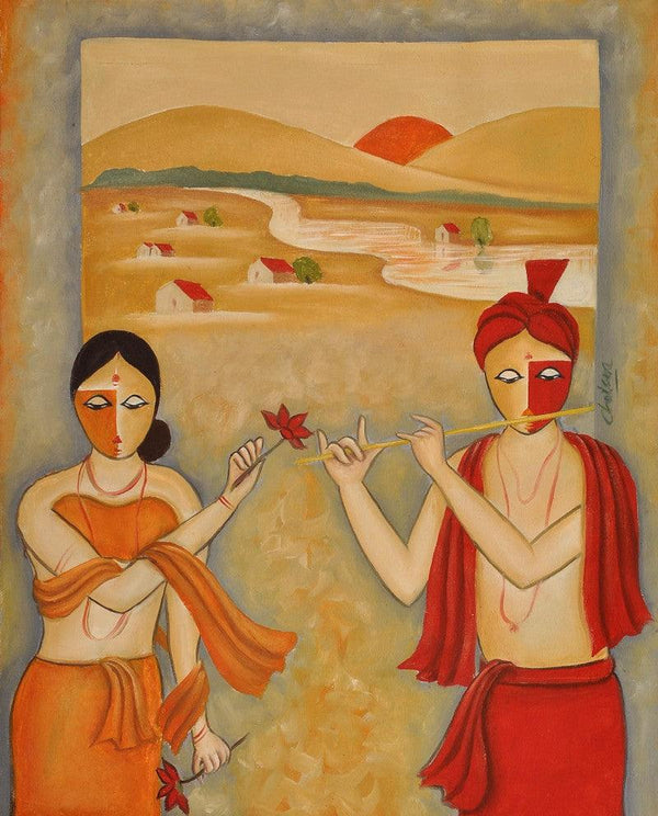 Figurative oil painting titled 'Love 2', 25x25 inches, by artist Chetan Katigar on canvas