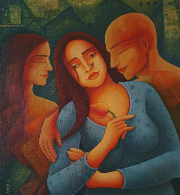 Figurative acrylic painting titled 'Love 22', 24x22 inches, by artist Anjali Surana on Canvas