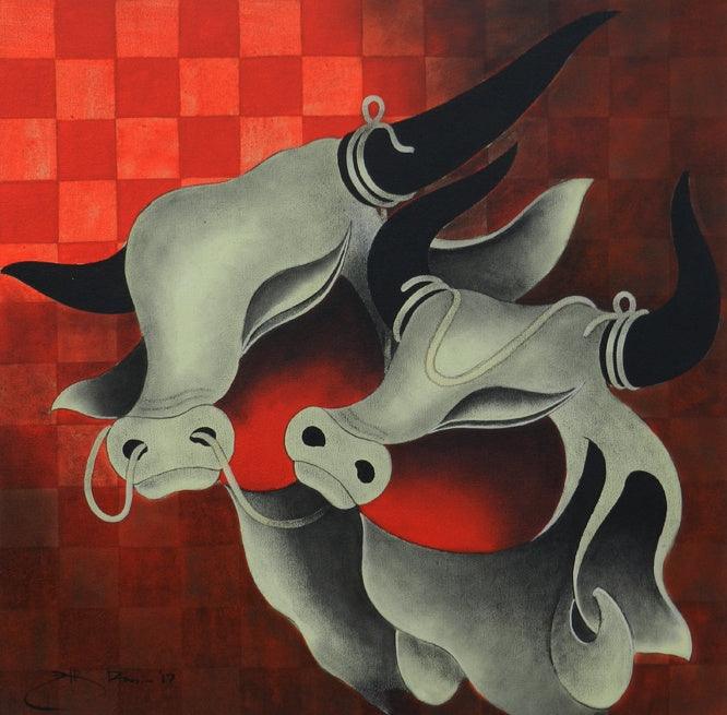 Animals acrylic painting titled 'Love And Affection 2', 24x24 inches, by artist H R Das on Canvas