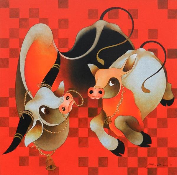 Animals acrylic painting titled 'Love And Affection 3', 36x36 inches, by artist H R Das on Canvas