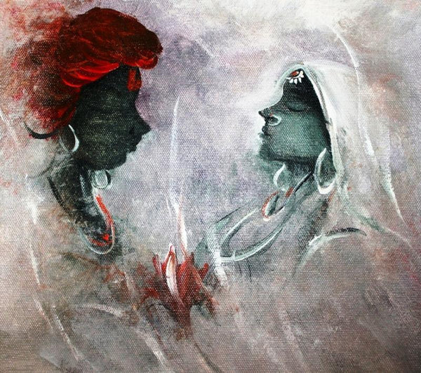 Figurative acrylic painting titled 'Love', 14x14 inches, by artist AYAAN GROUP on Canvas