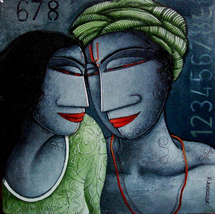 Figurative acrylic painting titled 'Love I', 12x12 inches, by artist Samir Sarkar on Canvas