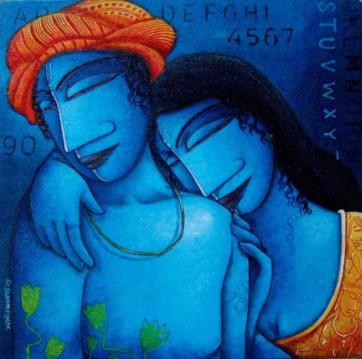 Figurative acrylic painting titled 'Love II', 12x12 inches, by artist Samir Sarkar on Canvas