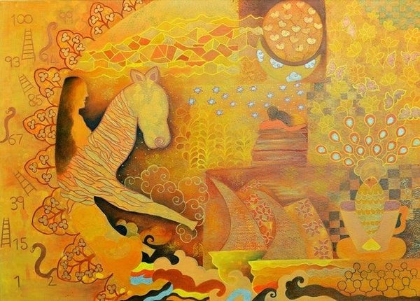 contemporary mixed media painting titled 'Love In All Its Splendour', 32x45 inches, by artist Poonam Agarwal on Canvas