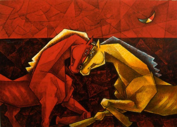 Animals acrylic painting titled 'Love Knows No Reason V', 42x30 inches, by artist Dinkar Jadhav on Canvas