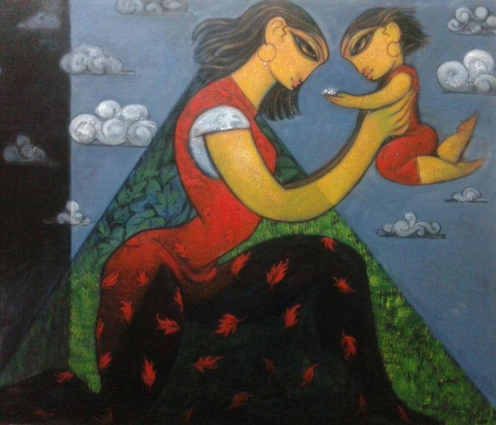 Figurative acrylic painting titled 'Love Of Nature', 30x36 inches, by artist Ramesh Gujar on Canvas