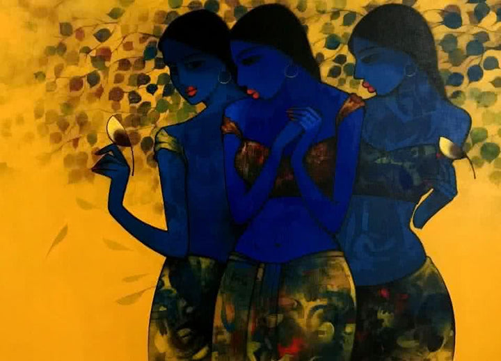 Figurative acrylic painting titled 'Love With Nature 1', 36x48 inches, by artist Mukesh Salvi on Canvas