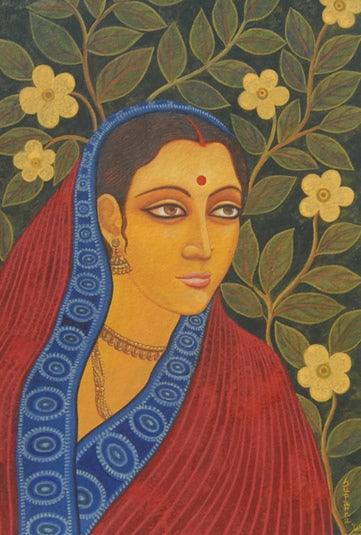 Figurative tempera painting titled 'Lramani II', 15x22 inches, by artist Suparna Dey on Paper