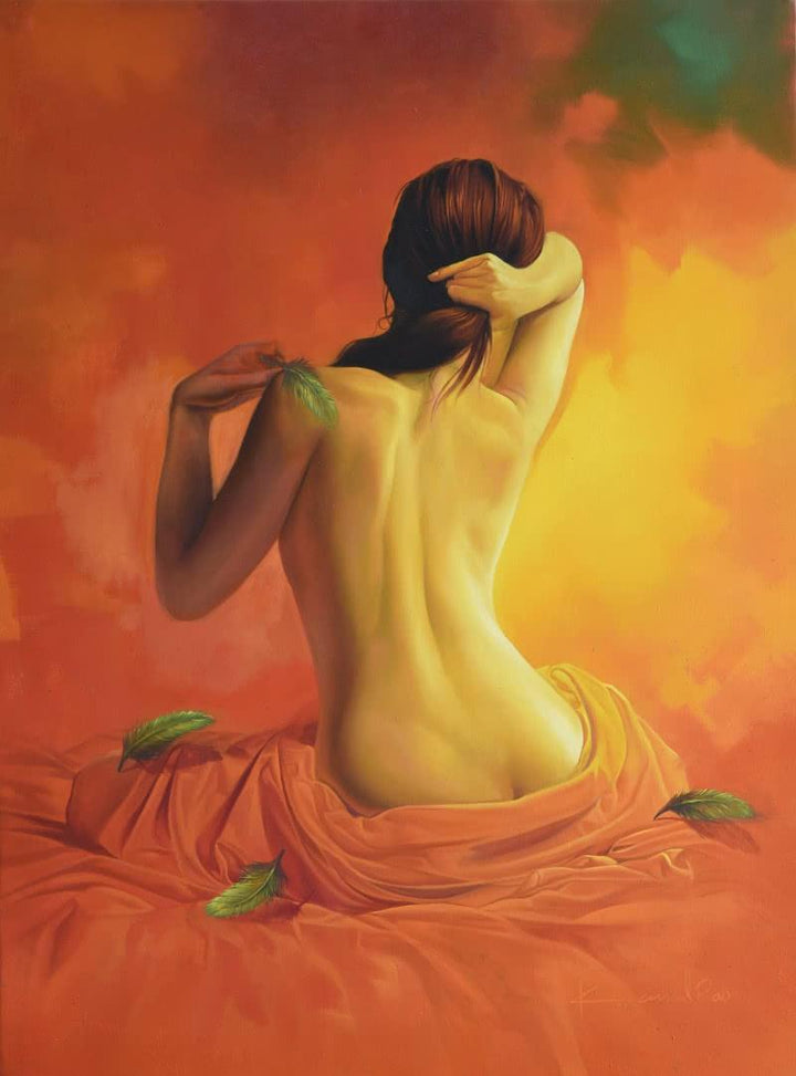 Figurative oil painting titled 'Lust', 48x36 inches, by artist Kamal Rao on Canvas