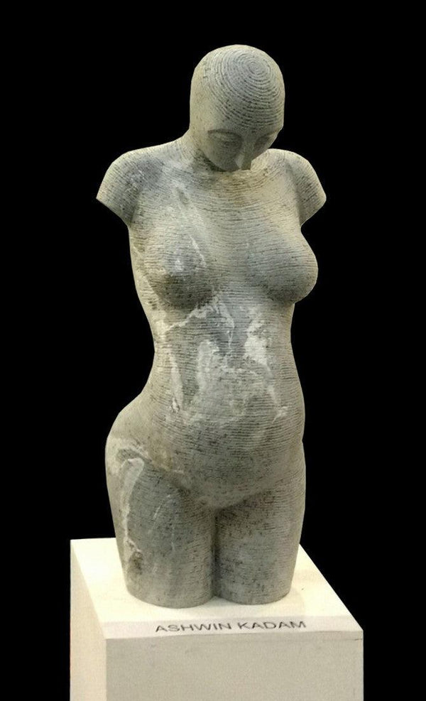 Figurative sculpture titled 'Lyarical Inscription 4', 36x16x15 inches, by artist Ashwin Kadam on Black Marble