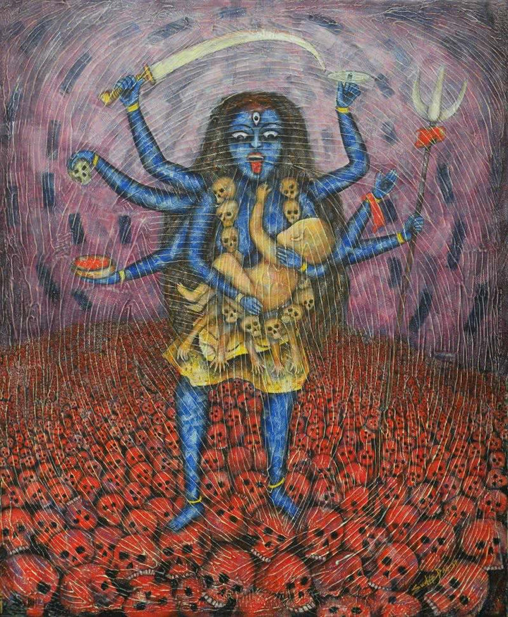 Religious tempera painting titled 'Maa', 36x30 inches, by artist Sudip Das on Canvas