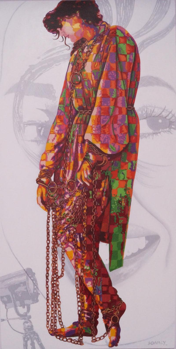 Figurative acrylic painting titled 'Madhubala', 60x30 inches, by artist Sonaly Gandhi on Canvas