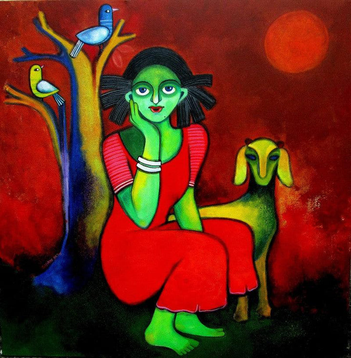 Figurative acrylic painting titled 'Magical land', 30x30 inches, by artist Sharmi Dey on Canvas