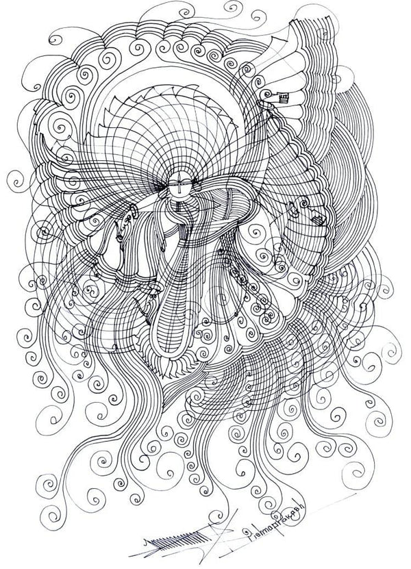 Religious mixed media drawing titled 'Maha Maya', 17x12 inches, by artist Krishnaprakash Vasant Martand on Canson Paper