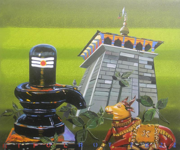 Religious acrylic painting titled 'Maha Shivratri God Series 5', 20x24 inches, by artist Bipul Roy on Canvas