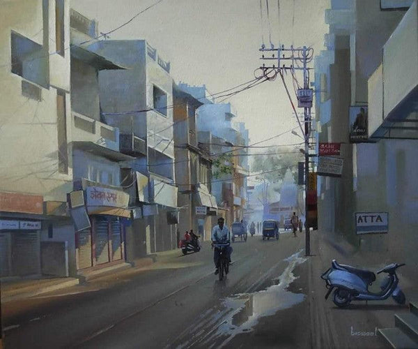 Cityscape oil painting titled 'Mahal Morning', 20x24 inches, by artist Bijay Biswaal on Canvas