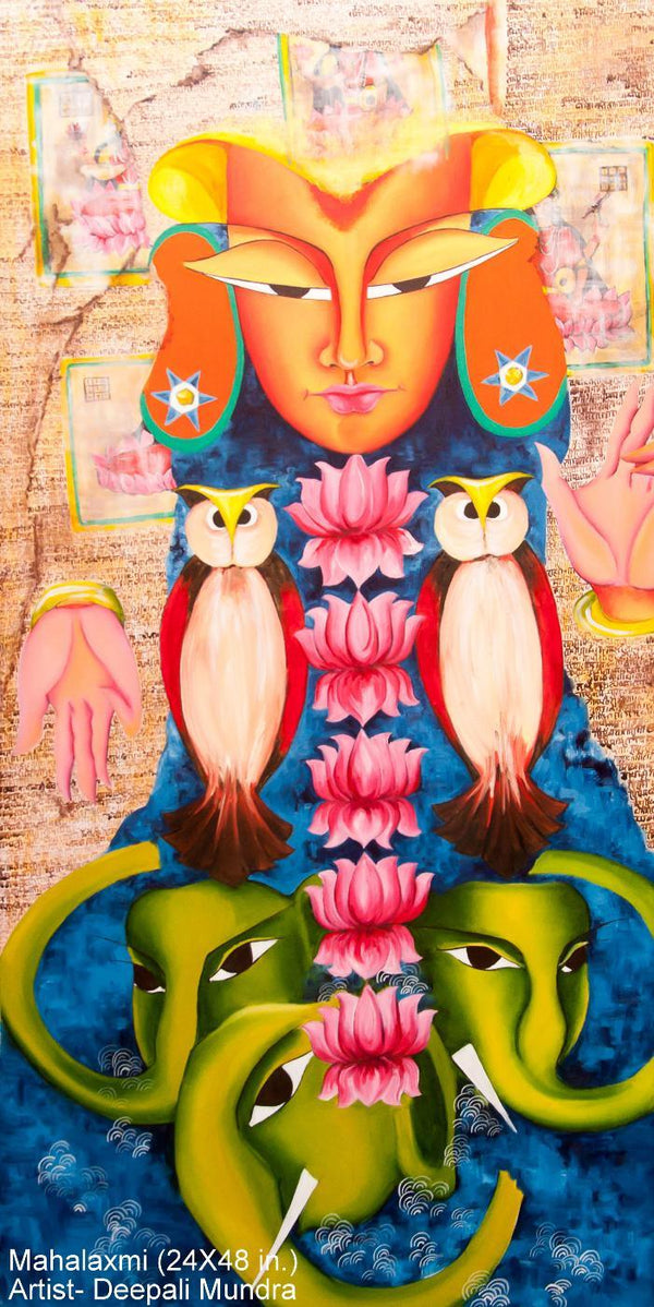 Figurative acrylic painting titled 'Mahalakshmi', 48x24 inches, by artist Deepali Mundra on Canvas