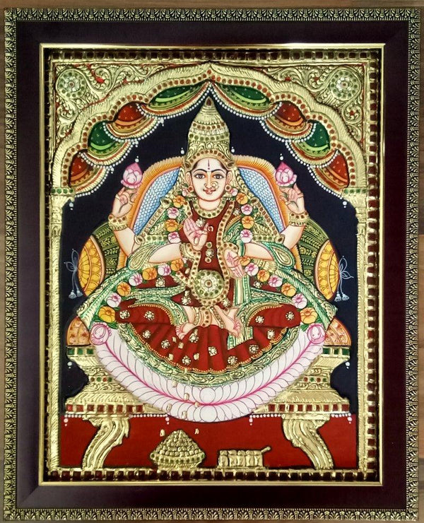 Religious tribal painting titled 'Mahalakshmi Tanjore Painting', 18x14 inches, by artist VANI VIJAY on Wood