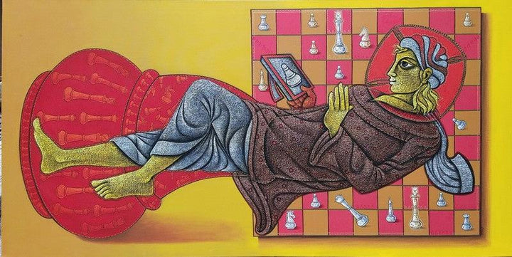 Figurative acrylic painting titled 'Make Being King', 36x72 inches, by artist Satyajeet Shinde on Canvas