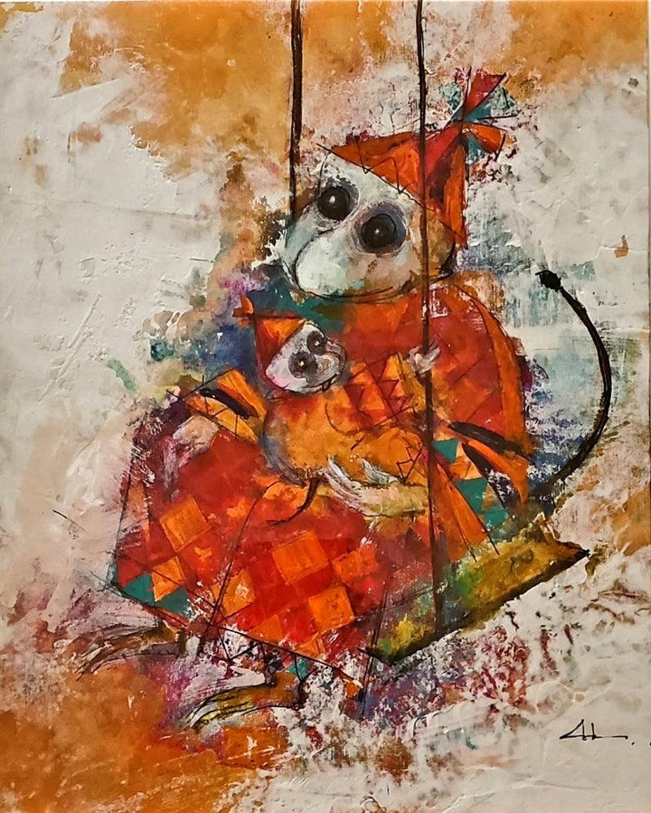 Animals acrylic painting titled 'Mama Lap', 53x48 inches, by artist Archana Sharma on Canvas