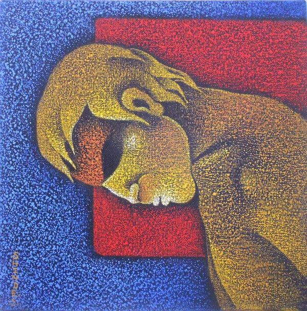 Figurative acrylic painting titled 'Man I', 18x18 inches, by artist Satyajeet Shinde on Canvas