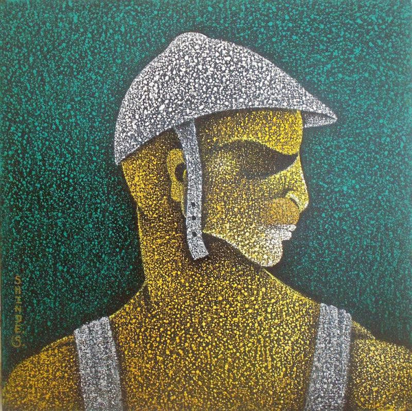 Figurative acrylic painting titled 'Man Ii', 18x18 inches, by artist Satyajeet Shinde on Canvas