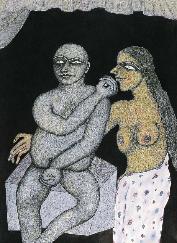 Nude serigraphs painting titled 'Man Woman 3', 30x22 inch, by artist Jogen Chowdhury on Paper