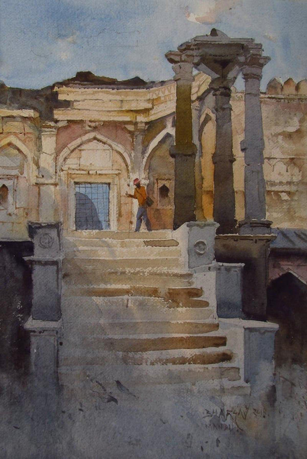 Landscape watercolor painting titled 'Mandu 2', 22x14 inches, by artist Bhargavkumar Kulkarni on Paper