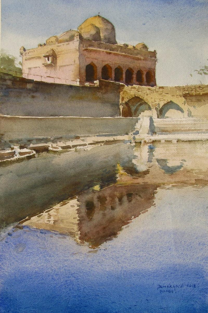 Landscape watercolor painting titled 'Mandu', 22x14 inches, by artist Bhargavkumar Kulkarni on Paper