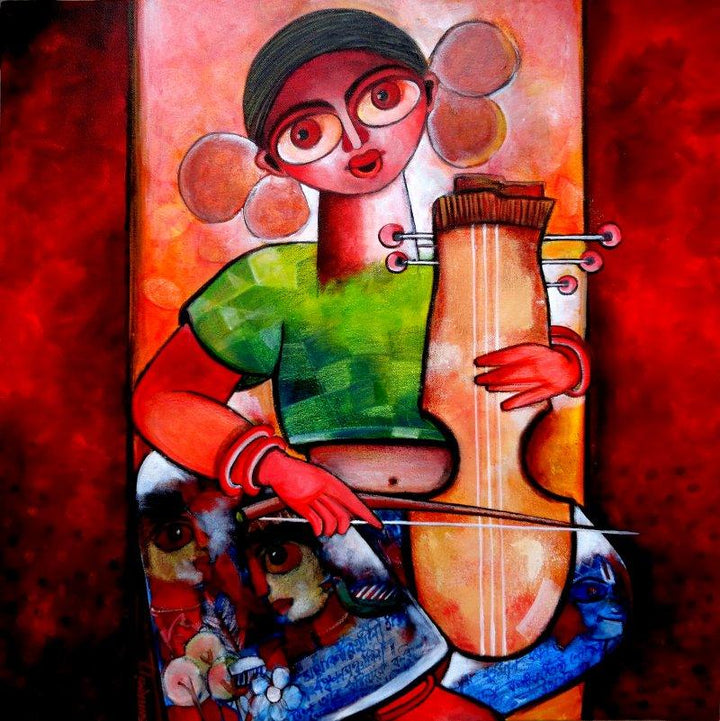 Figurative acrylic painting titled 'Manganiar', 24x24 inches, by artist Sharmi Dey on Canvas