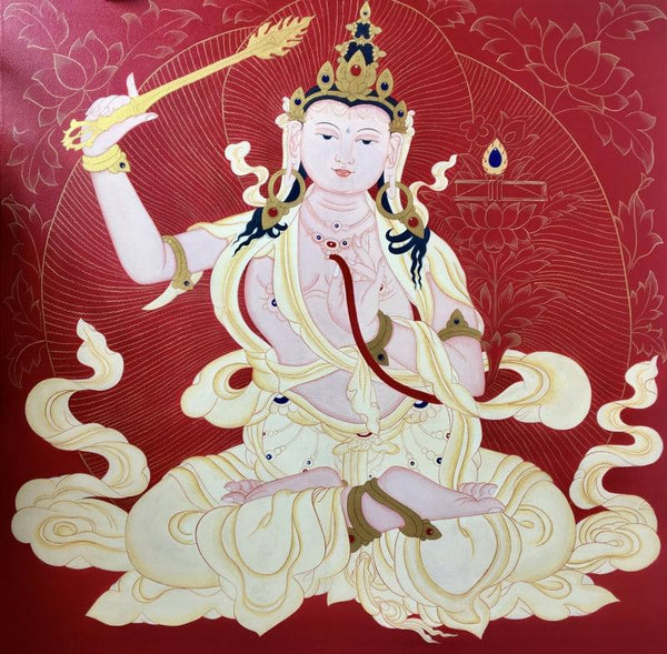 Religious acrylic painting titled 'Manjushri', 36x36 inches, by artist Aditi Agarwal on Canvas