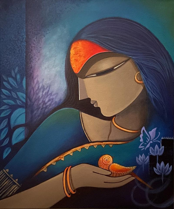 Figurative acrylic painting titled 'Mann', 24x20 inches, by artist Mousumi Mukherjee on Canvas