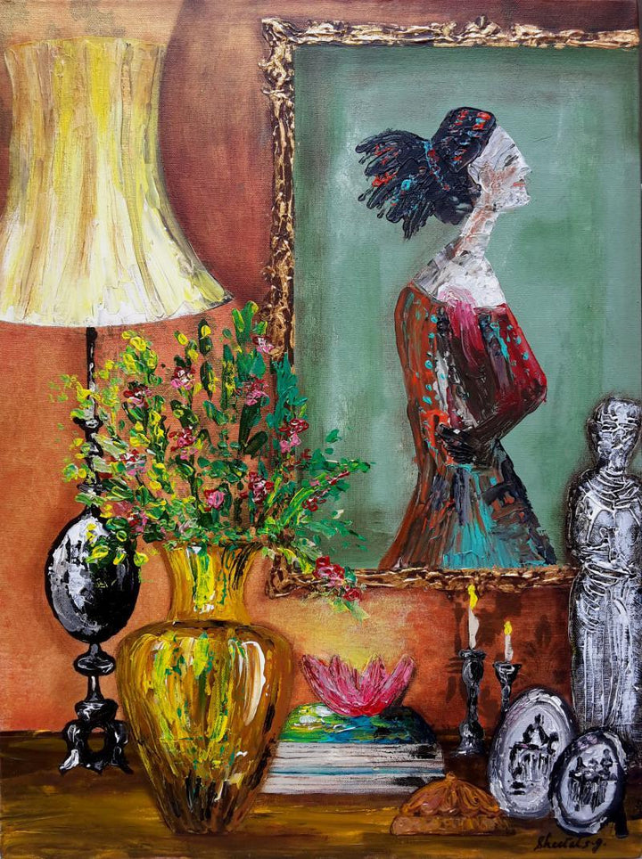 Still-life acrylic painting titled 'Mantel', 24x18 inches, by artist Sheetal Singh on Canvas Board