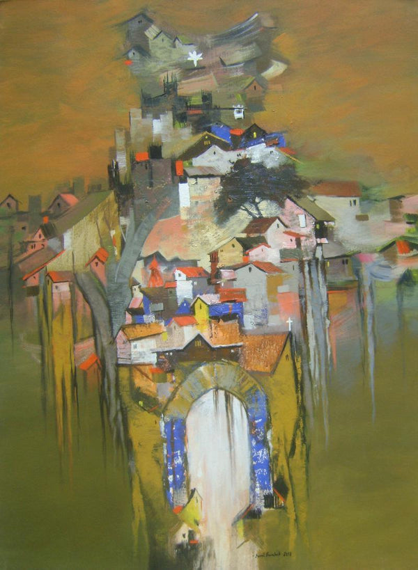 Abstract acrylic painting titled 'Map Of India', 35x47 inches, by artist Sunil Bambal on Canvas